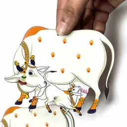 Adikala MDF Pichwai Cow with Calf Design Cutout for Diwali | Dussehra | Rangoli | Pooja | Festival Gift | Wedding Decorations 5-INCH (Set of 6) image 2