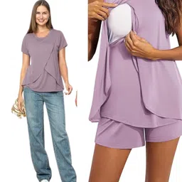 KIKWIT Maternity Feeding Tops Without Zip for Women, Feeding Coverup Pregnancy Tshirt,Feeding T-Shirt for Easy Nursing & Breastfeeding, Maternity Top for Mothers image 1