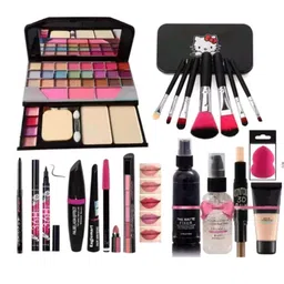 JAAYANSHA TYA 6155 Makeup Kit with 7 Black Makeup Brush, 1 Lipstick, Fixer, Primer, Contour, Foundation, 3in1 Eye Combo, 36H, Kajal and 1 Beauty Blender - (Pack of 19) image 1