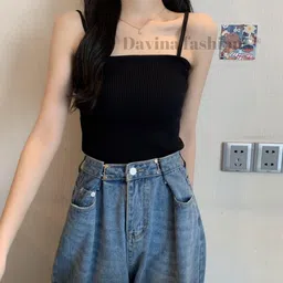 davina fashions Women's Girls Thin Strap Sling Spaghetti Tank top Comfortable Camisole Crop top Free Size (28 to 32) Bust Size image 3