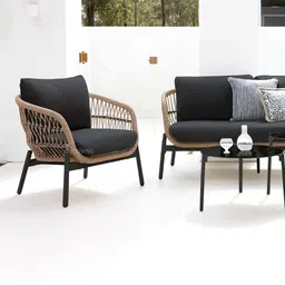 OUTLIVING Braid & Rope Patio 4 Seater Sofa Set with Centre Table for Outdoor Garden Balcony (Tan-Black) image 3