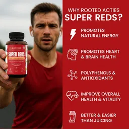 Rooted Actives Super Reds Fruits supplement, 21 nutritious fruits, berries (60 Tablets) | Rich in antioxidants, flavonoids & polyphenols | Heart, Circulation health, Energy & Vitality image 3