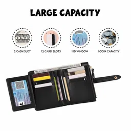 elios Women's Wallet Vegan Leather Bifold Small Card Holder Coin Holder Compact Ladies Purse with 12 Card Slots, Zipper Pocket and RFID Blocking | Snap Closure | Mini Purse for Women (Black) image 4