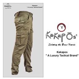 kakapos Luxury Tactical Cargo Pants, Front Stanted Pocket, YKK Zip, Multiple Pockets, 100% Cotton, Breathable Fabric Olive image 3