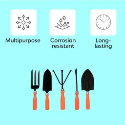 ocean mart Ocean Mart- Gardening Hand Tools Set - 5 Pieces (Cultivator, Big and Small Trowel, Weeder, Fork) | Tools for Home Garden | Durable Plant Tool Kit | Farming Tools image 2