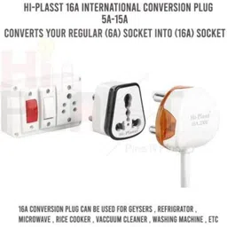 hi plasst pins n plugs HI-PLASST 6A to 16A Converter Plug | 6 Amp to 16 Amp Converter Plug for 16A Extension Board with 16 Amp Socket & 16 Ampere Plug Top – Compatible with A/C, Refrigerator, etc. (Black, 1 Piece) image 5