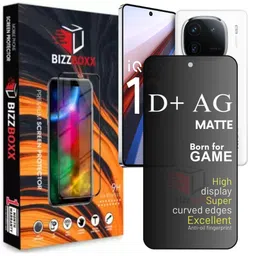 BizzBoxx iQOO 12 5G D+ AG Matte Tempered Glass Screen Guard Protector Anti-Fingerprint Gaming Special With Camera Cut (IQOO 12)- Pack of 1 image 1