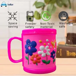 FunBlast Milk Mug for Kids – Embossed Mug for Kids, Milk Drinking Cup for Girls, Cartoon Mugs for Girls, Best Birthday Return Gifts for Kids - Capacity 350 ML - Plastic (Pink-Flower) image 5