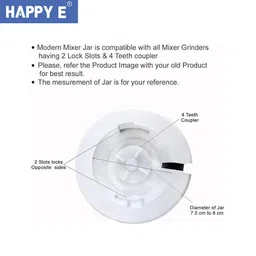HAPPY E Mixer Grinder 2 jar Combo Set Chutney Jar and Grinder Jar (Heavy) for Bajaj/Preethi/Prestige/Activa/Sumeet/Ganga/Orient/Crompton/LifeLong/Jaipan (1000ML+400ML) Perfect for Wet and Dry Grinding image 3