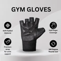 MAIZO Leather Gym Gloves with Wrist Support/Gym Accessories/Weightlifting/Exercise/Workout/Training/Cycling/Bike/Sports Gloves for Men & Women/Boy & Girl Size - (Medium),Black image 2