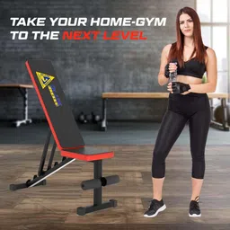 De Jure Fitness (3 In 1) Heavy Duty Adjustable Incline Decline & Flat Workout Bench for Home, Gym, Strength Training, Abdominal and Full Body Workout 500 kg Capacity (Red Black) image 5