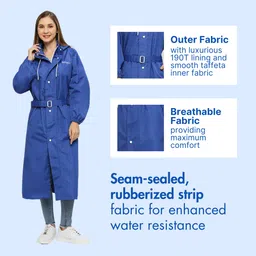 citizen Raincoat for Women with Inbuilt Hood, Waist Belt & Matching Carry Pouch | Rubberised & Taffeta Fabric Longcoat | Durable & Lightweight Ladies Rainsuit image 2
