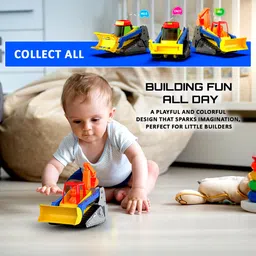 Mirana Bump & Go Construction Toy for Kids - Playful & Colorful Bulldozer, Excavator & Crane Vehicle for Toddlers - Friction Powered Wheels - Collect All 3 - for Boys & Girls 2+ 3+ 4+ 5+ Years (Rio) image 5