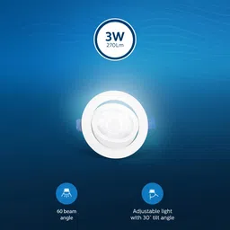 PHILIPS 3 Watt White LED Ceiling COB Round Spot Light with Adjustable Tilt | Cut out: 63mm | Warm White, Pack of 1 (BrightSpot) image 2