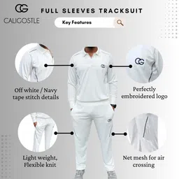 CALIGOSTLE Full Sleeves Cricket Tracksuit for Men (White) image 2