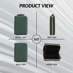 elios Women's Card Holder Wallet Woven Pattern Vegan Leather Card Holder Compact Ladies Purse with 9 Card Slots, and RFID Blocking | Zip Closure | Mini Purse for Women (Green) image 4