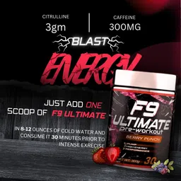 Muscle Asylum F9 Ultimate Pre-Workout Supplement, Berry Punch Flavour, 300g, 30 Servings with Creatine, Beta Alanine and Caffeine image 4