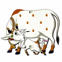 Adikala MDF Pichwai Cow with Calf Design Cutout for Diwali | Dussehra | Rangoli | Pooja | Festival Gift | Wedding Decorations 5-INCH (Set of 6) image 1