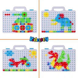 Kidology Plastic Electric Drill & Screw Set Design 239+ Pieces Creative Mosaic Art Puzzle Drilling Toy, DIY Puzzle STEM Educational Building Blocks Learning Kit - Fun Activity for Kids, Multicolor image 5