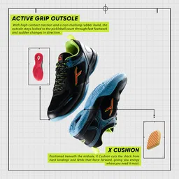 hundred Court Step PBX Unisex Non-Marking Court Shoes | Badminton, Pickleball, Table Tennis & Other Indoor Sports | Lightweight, Cushioned Grip (Black/Lime/Orange/Blue ; UK 5) image 4