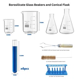 Cometek Chemistry Lab 30 Pcs Kit - Borosilicate Glass Beakers, Conical Flasks, Plastic Measuring Cylinders, Test Tubes, Stand, Brush, Stirring Rods, Droppers & More for Students and Labs image 2