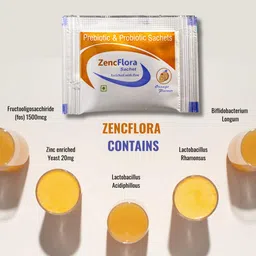 curezen pharma CureZen ZencFlora Prebiotic and Probiotic Sachets | Enriched with Zinc | Intestine Immunity and Healthy Gut | Tasty Orange Flavor | 20 Powder Sachets per Box image 4