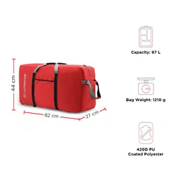 harissons 97 litres Holdall Foldable Travel Duffel Bag for Men & Women | 2 Wheels Cabin Luggage with Water Resistance & Shoulder Straps (Red) image 4