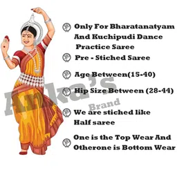 Anka's 𝗣𝗿𝗲-𝗦𝘁𝗶𝗰𝗵𝗲𝗱 Bharatanatyam & Kuchipudi Dance Practice Cotton Saree (Gold With Green Colour Doll Border) image 2