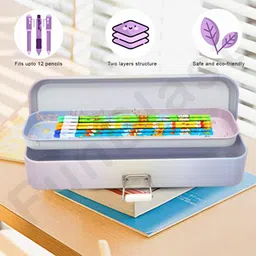 funblast Pencil Box for Kids, Double Layer Metal Pencil Case – Stationary Organizer for Kids, Geometry Box, Stylish Pencil Box, Stationery Box – Birthday Return Gift for Kids (Mermaid) image 4