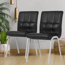 Zidle Glance Visitor Dining Accent Chair for Home| Living Room| Dining Room| Leatherette Faux Leather with Cushion seat Back | Silver Coated mild Steel Frame (2, Black) image 1