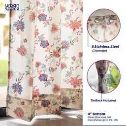 Urban Space 100% Cotton Curtains For Window, Room darkening Curtains 5 feet long with Eyelets , Set of 2 curtains with Tieback ( Passion flower Peach , Window -5 Feet X 4 Feet ) image 4
