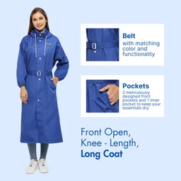citizen Raincoat for Women with Inbuilt Hood, Waist Belt & Matching Carry Pouch | Rubberised & Taffeta Fabric Longcoat | Durable & Lightweight Ladies Rainsuit image 5