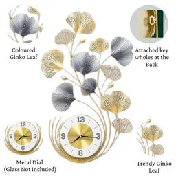rizik store Metal Wall Hanging Floral Handmade Wall Clock Multicolor Ticking Sound for Bedroom/Drawing Room/Hall/Dining Room (19”x35”) (Design 8) image 2