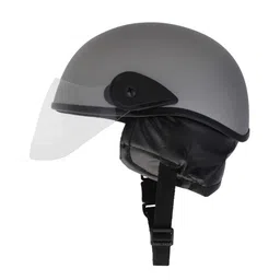 Western Era Half Helmet with Clear Visor for Men & Women Safety & Comfort Stylish Enhanced Design (Silver Matte, Large) image 1