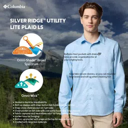 columbia Men's Polyester Solid Regular Fit Shirt Ridge Utility Lite Plaid LS image 3