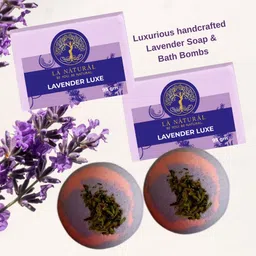 LA NATURAL Luxurious Lavender Soap and Bath Bombs Combo | Aromatherapy Skin Care with Soothing Lavender | Best for Stress Removal and Rejuvenating | Men & Women for All Skin Type (Pack of 2 Each) image 2