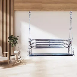 vachheta naresh furniture VNF S.S Hanging Swing Chair for Adults - Silver Finish | Hammock Hanging Swing for Balcony, Home Indoor & Outdoor Area | Strong Teakwood & Stainless Steel Made Washable Jhula Swing - 4 Feet image 1