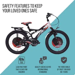 Hero F11 20T Bicycle for Kids | Dual Suspension | V Brake | Single Speed | Easy Self Assembly | Ideal for Kids 5 to 8 Years (White-Black) image 4