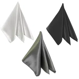 young arrow Satin Pocket Square for Men, Wedding Handkerchief for Suits, Blazers & Tuxedo, Men's Pocket Square Combo (Pack of 3) (Black,White & Grey) image 1