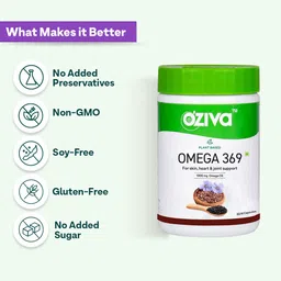 OZiva Plant Based Omega 3 6 9 Multivitamin Supplement for Men & Women (1000 mg Vegan Omega Oil Concentrate with Flaxseed & Blackseed Oil) Fatty Acids (Omega 3 6 9, 60 Capsules) image 3