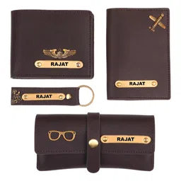ncgifts Personalised Gift for Men – Gifts for Men Special Unique Customized Wallet for Boys and Brother Thoughtful Presents Combo with Keychain, Eyewear Case, Passport Cover (Brown) image 1