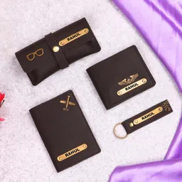 ncgifts Personalised Gift for Men – Gifts for Men Special Unique Customized Wallet for Boys and Brother Thoughtful Presents Combo with Keychain, Eyewear Case, Passport Cover (Brown) image 2