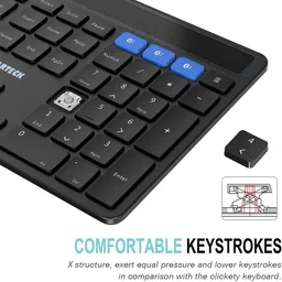 Arteck Solar Bluetooth Keyboard, Universal Multi-Device Full Size Wireless Keyboard for Windows iOS Android Computer Desktop PC Laptop Surface Tablet Smartphone Rechargeable Battery image 3