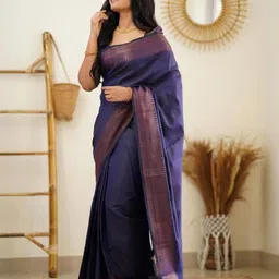 PHEASANT Woven Design Jacquard Banarasi Saree With Unstitched Blouse Piece image 4