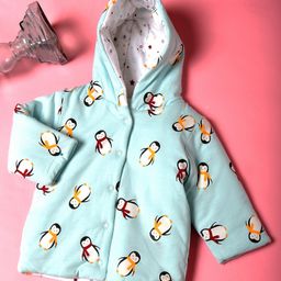 Mi Arcus Full Sleeves All Over Penguin Printed Reversible Jacket- Sky Blue-picture-7