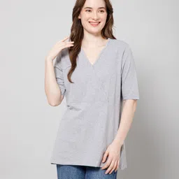 Zelena Half Sleeves Solid Half Sleeves Solid Maternity Feeding Top With Zipless Nursing Access - Grey-picture-26