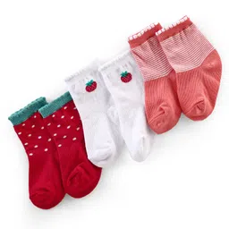 cute walk by babyhug Cutewalk By Babyhug Anti Bacterial Ankle Length Socks Cherry Print Pack Of 3 - White & Red-picture-37
