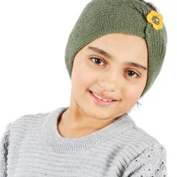 BHARATASYA Handknitted & Flower Detailed Woolen Ear Warmer Headband - Green-picture-14