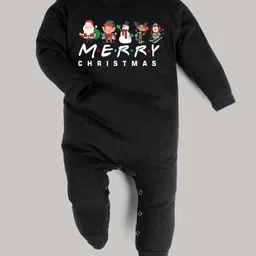 FFlirtygo Christmas Theme Cotton Full Sleeves Merry Christmas Printed Romper - Black-picture-18
