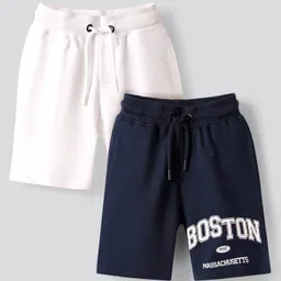 Primo Gino 100% Cotton Knit Knee Length Shorts With Text Print Pack Of 2 - Navy Blue & White-picture-18